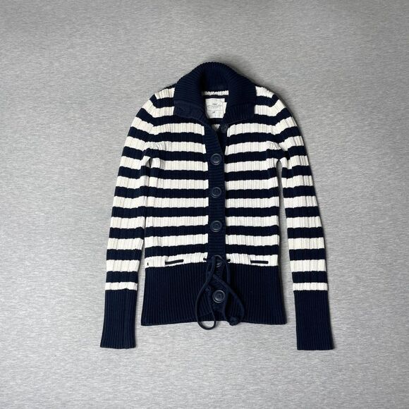 H&M L.O.G.G Women's Vintage Y2K Cable Knit Striped Button-Front Cardigan Sweater - Picture 1 of 8